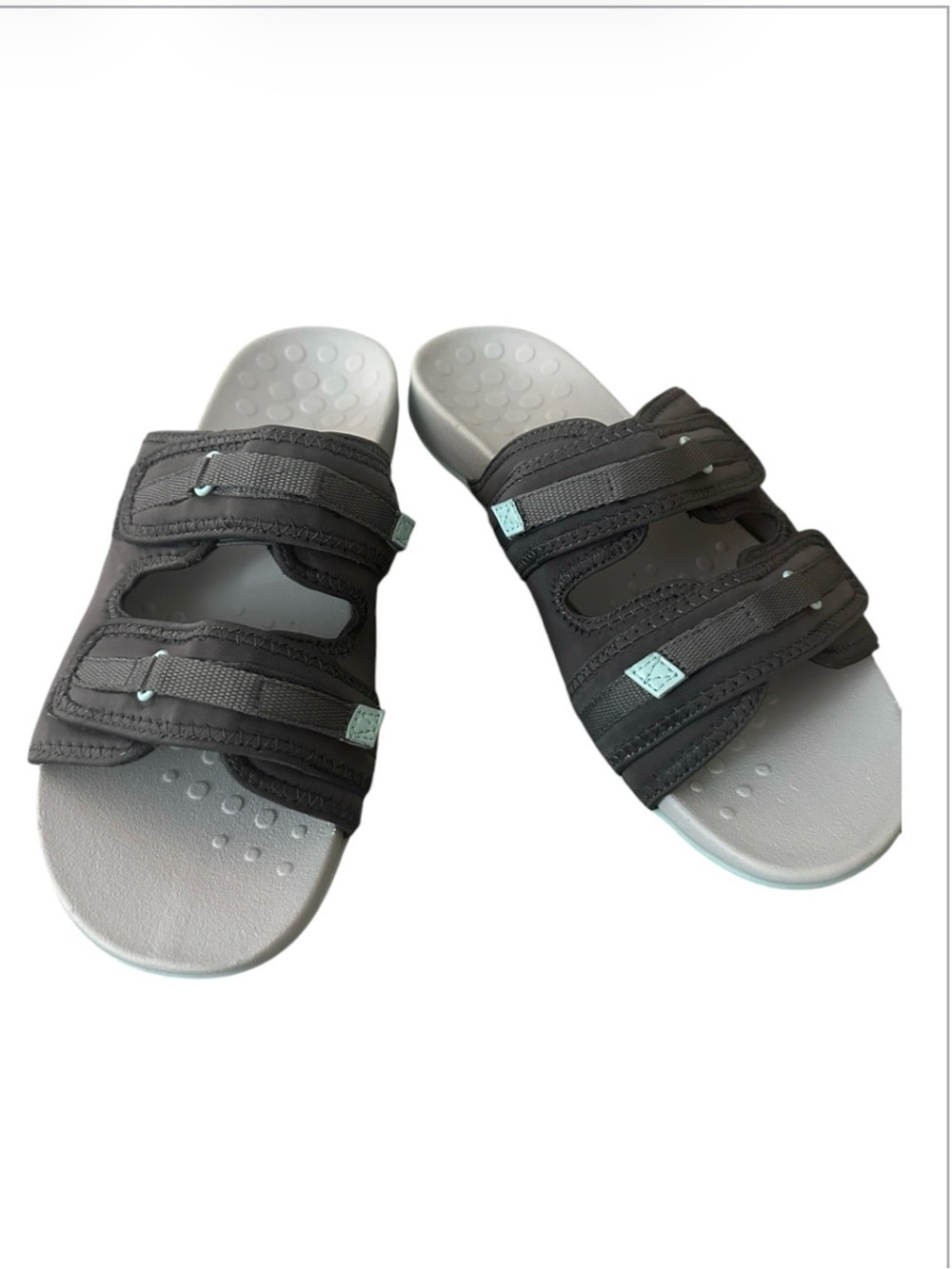 Vionic Women’s Double-Strap Slide Sandals in Black and Light Gray - Picture 7 of 16